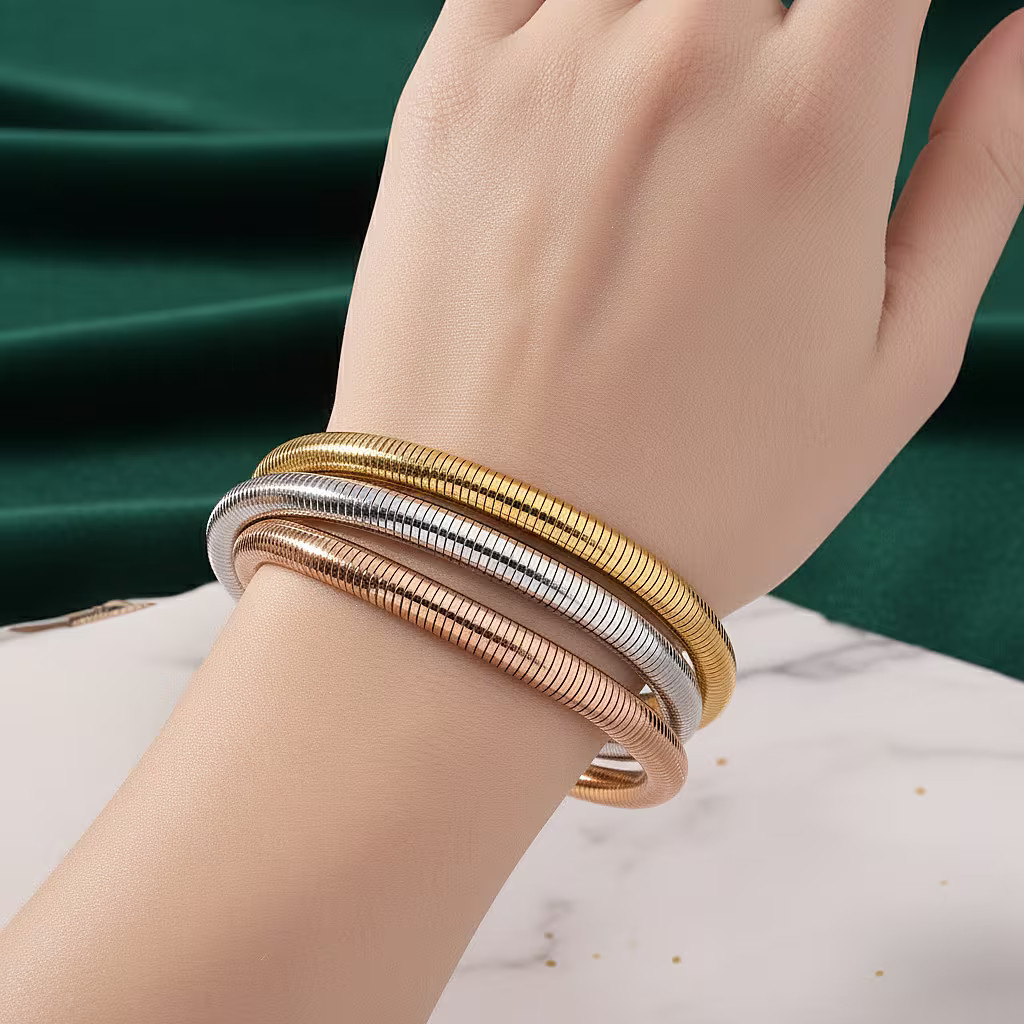 3-row Wrap Bracelet in ION Plated YRG and Stainless Steel (8.5-9.0In)