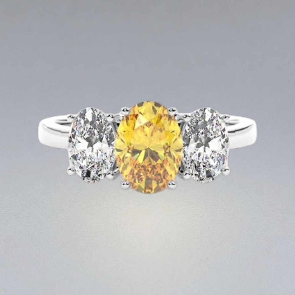 2.90 CT Oval Cut 14K White Gold Diamond Ring Fancy Vivid Yellow IGI Lab Created