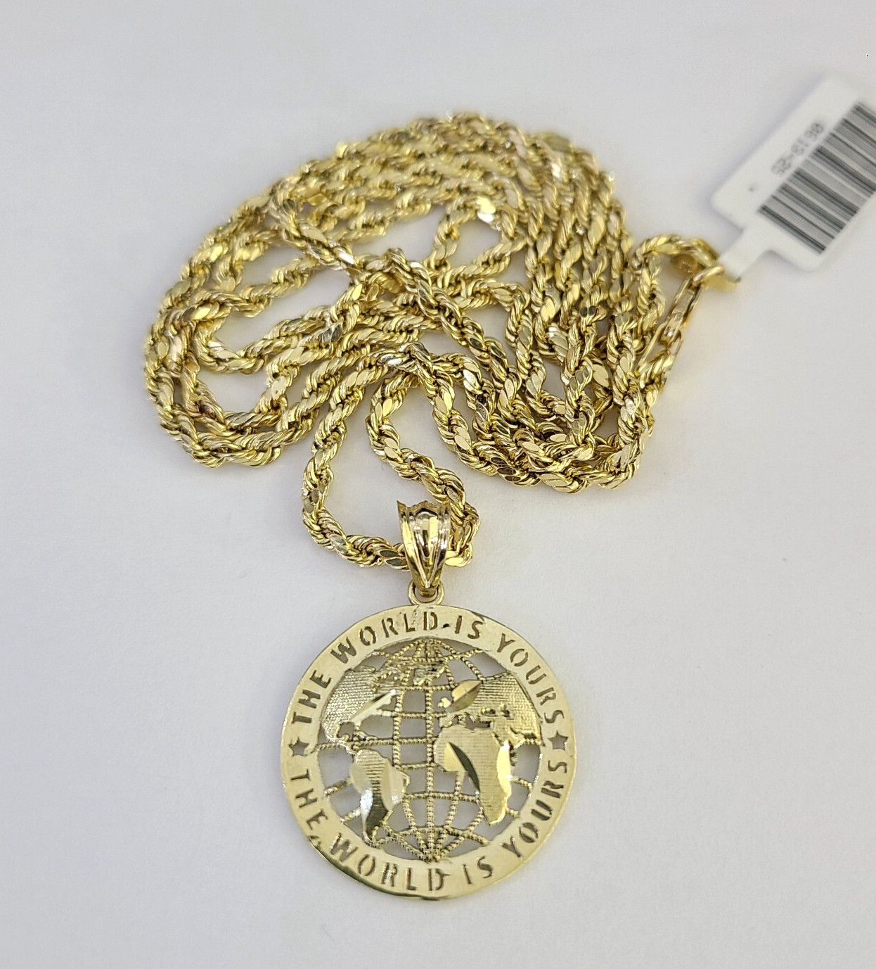 10k 2.5mm Rope Chain World is Yours Pendant 18″-28″ Gold Set Charm Necklace