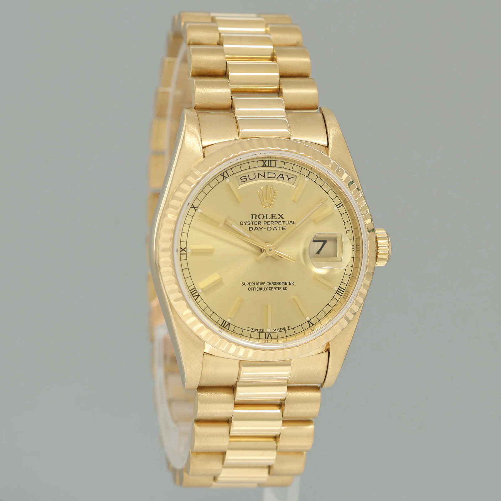 MINT 1994 Rolex 18238 President Day Date Champagne Double QS Yellow Gold Watch