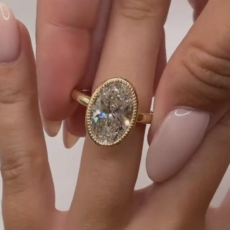 IGI 4 Ct Oval F-VS1 Lab Grown Diamond Engagement Solitaire Ring 14K Yellow Gold