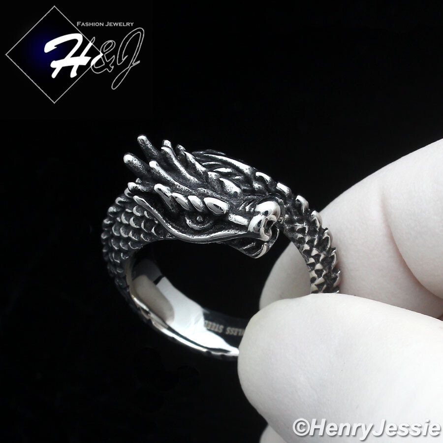 BIKER MEN Stainless Steel Black/Silver/Gold Plated 3D Dragon Shape Ring*R149