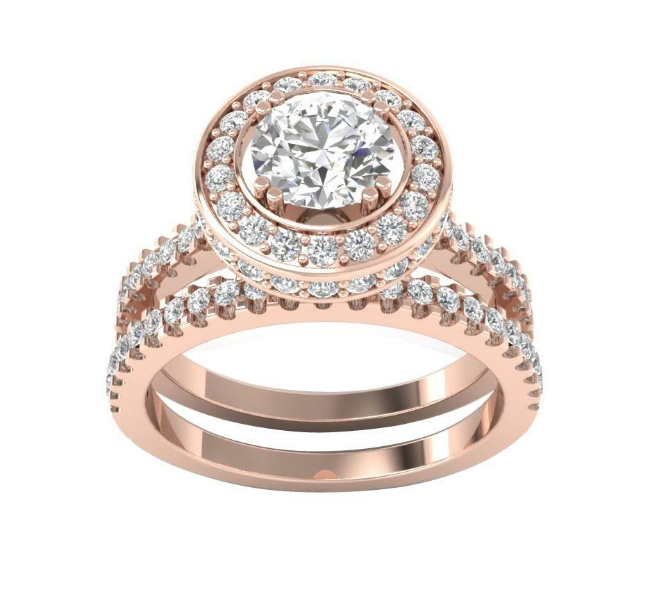 Bridal Ring Set Anniversary I1 G 1.90Ct Round Cut Diamond 14K Solid Gold 11.00mm