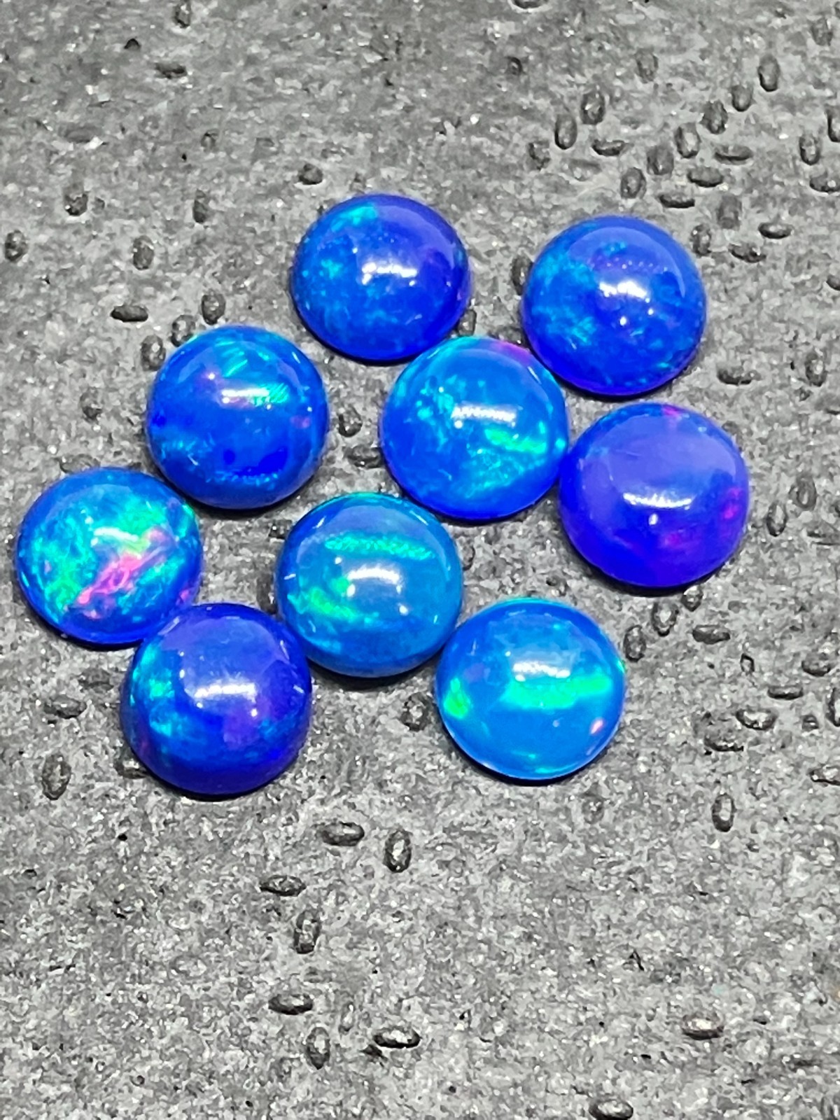 Natural Ethiopian Blue Opal Fire Round Flat Back AAA Loose Gemstone For Jewelry