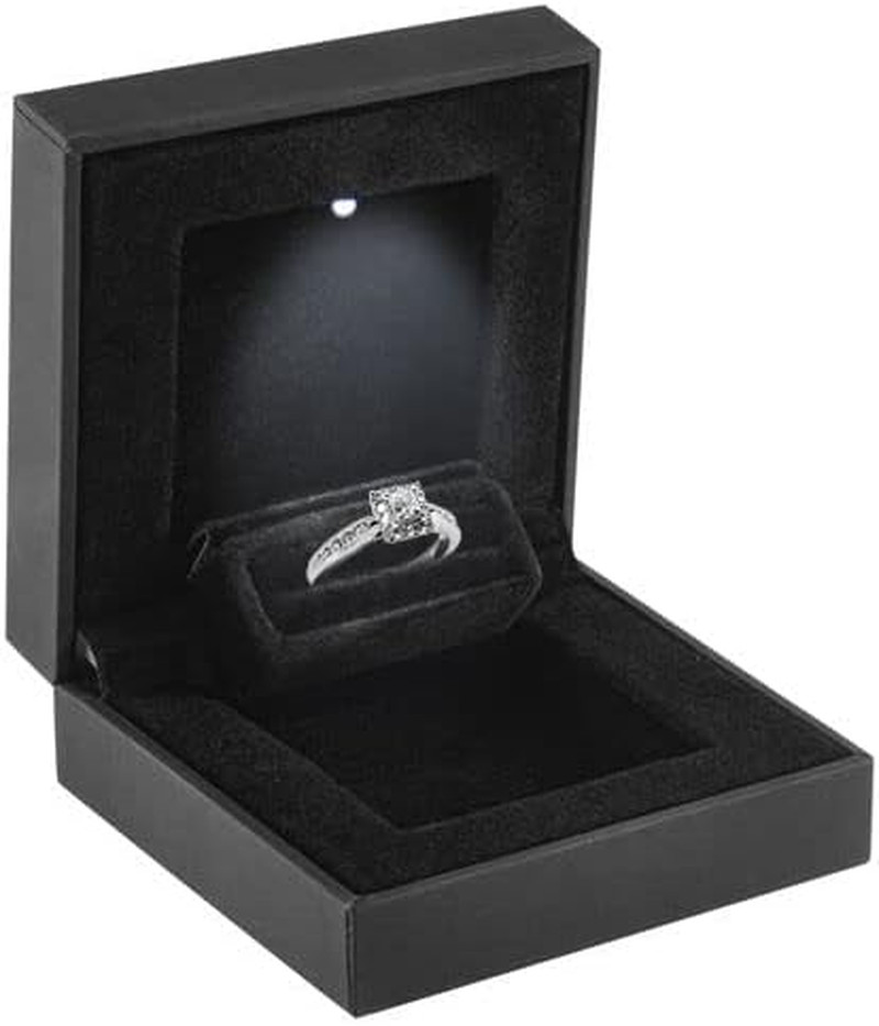 Allure – Slim Ring Box with LED Light, Square Shaped Elegant Flat Diamond Ring C