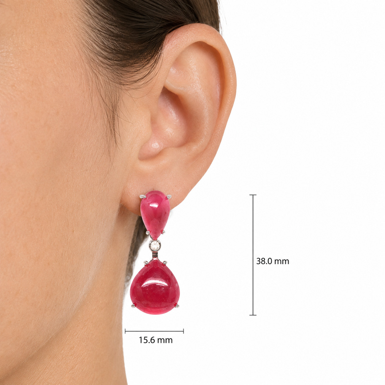 925 Sterling Silver 18K Gold Plated 16 x 17 mm. Red Ruby Sapphire Earrings