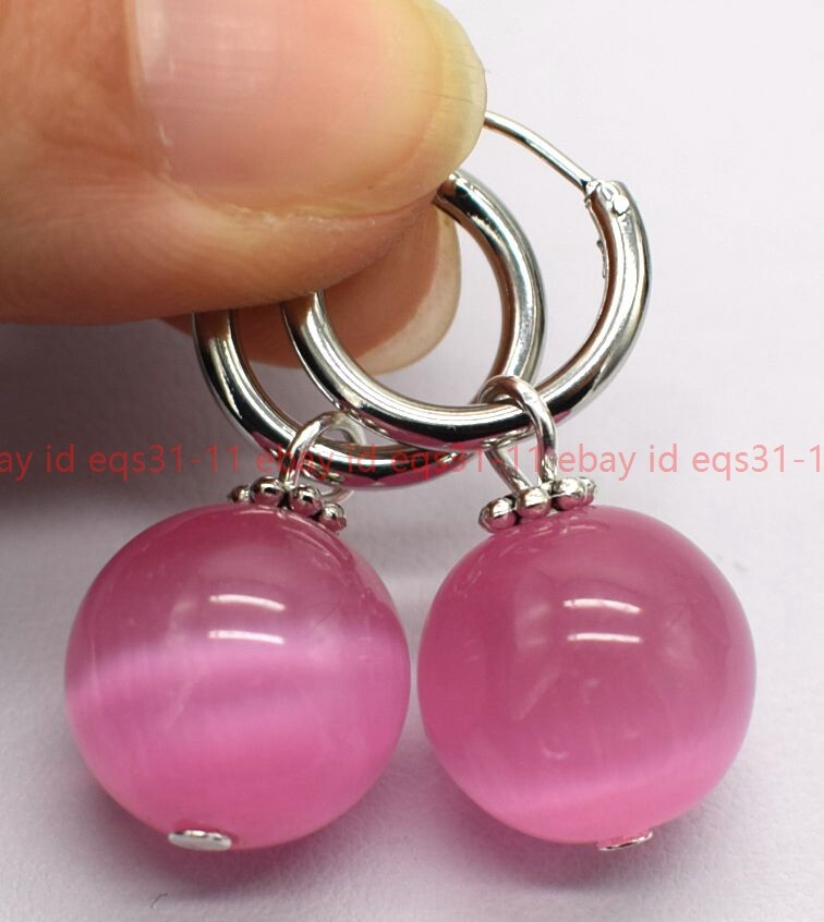 Natural 12mm Tiger’s Eye/Opal/Agate/Jade Gemstone Silver Leverback Earrings AA