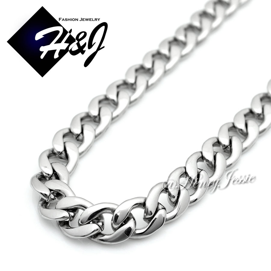 18-40″MEN Stainless Steel 7mm Silver Cuban Curb Necklace Plain Cross Pendant*P64