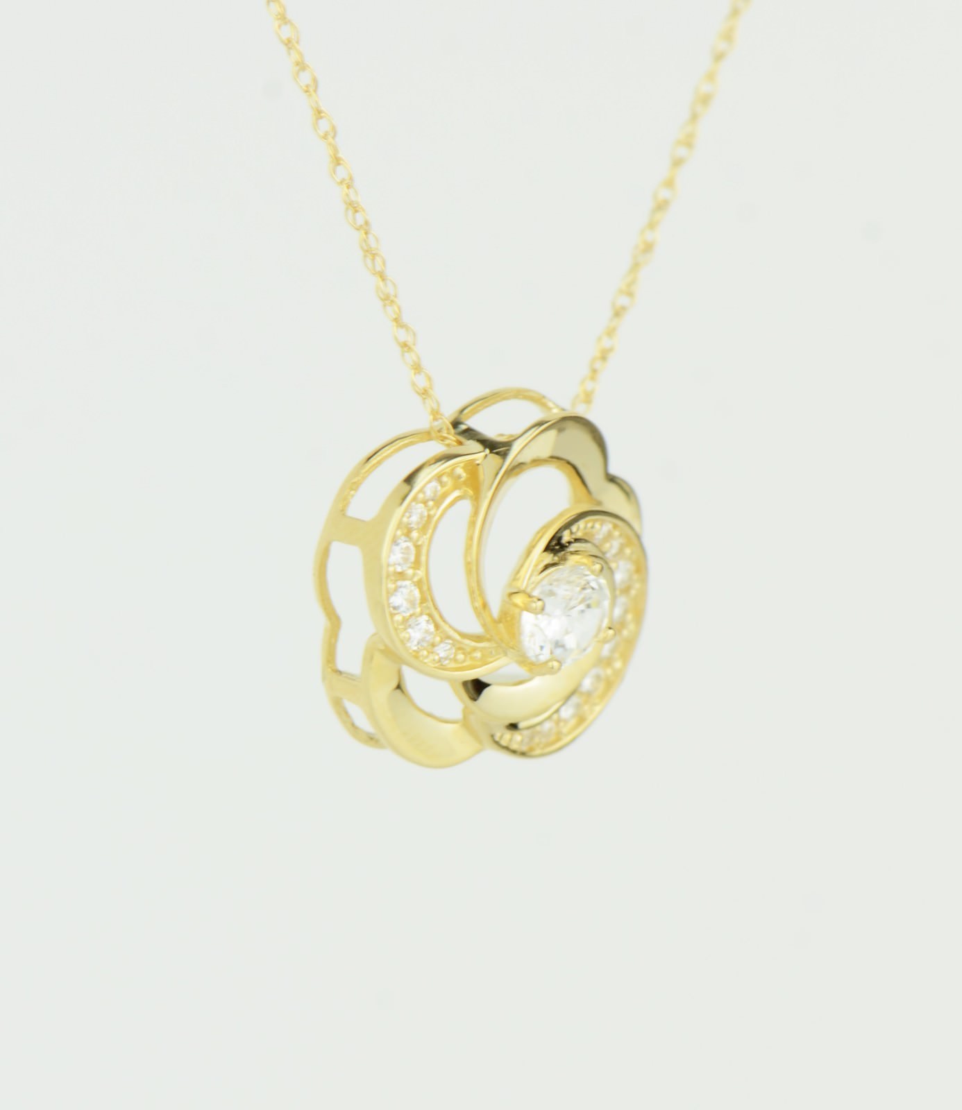 14k Yellow and White Gold CZ Flower Pendant