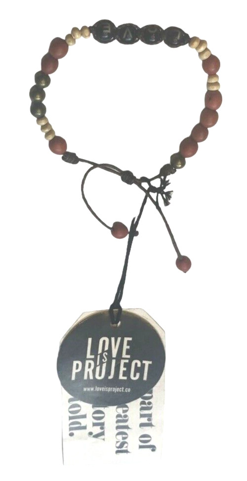 NWT Love is Project bracelet Handmade Artisan Blue Green Beige Beads adjustable