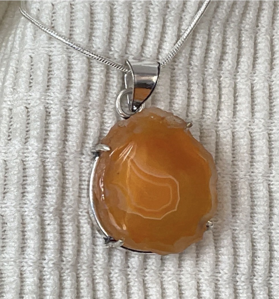 Sterling Silver plated Carnelian Agate Slice Pendant Necklace