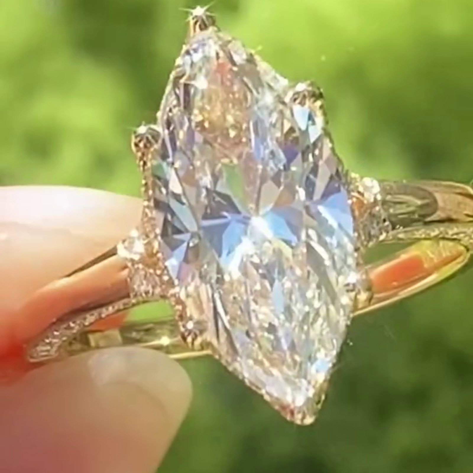 3.50CT Marquise Pave Moissanite Wedding Halo Ring 6 Prong 14K Yellow Gold Plated