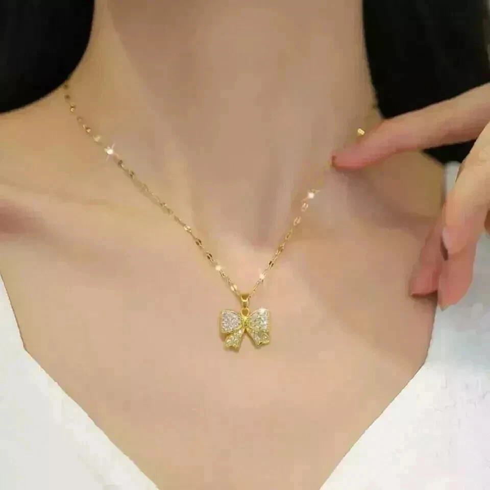 2.2CT Round Cut Lab Created Diamond Women’s Bow Pendant 14k Yellow Gold Plated