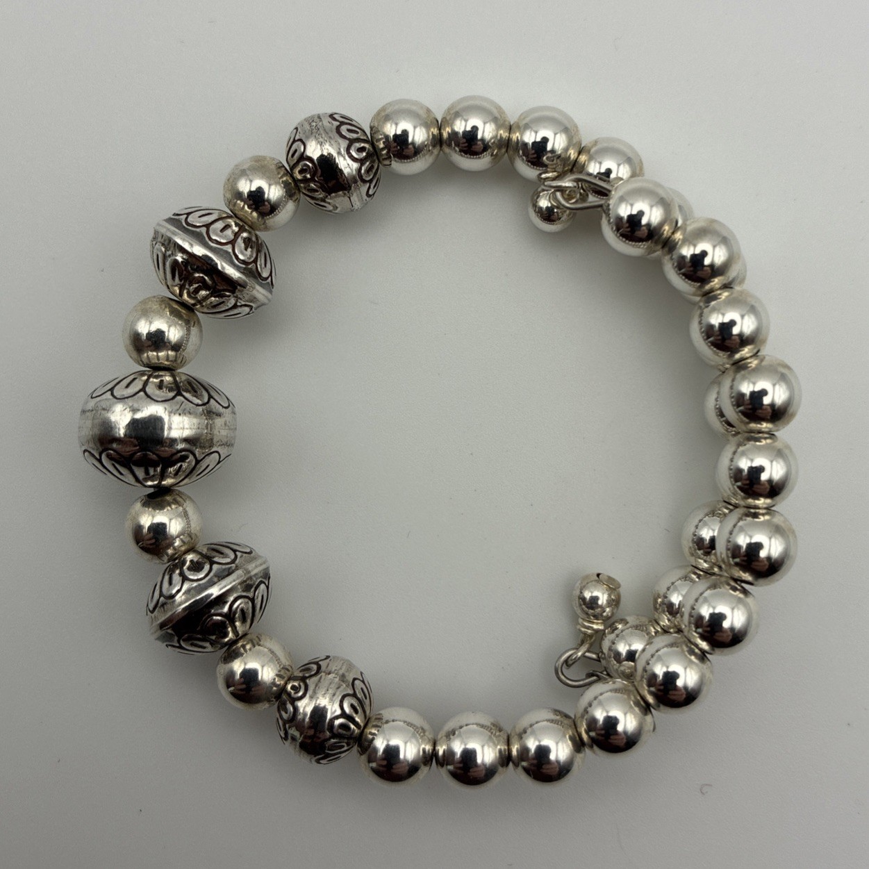 C. POLLACK 925 Ster. Native Pearl Memory Wire Coil Beaded Wrap Bracelet 9.82 G
