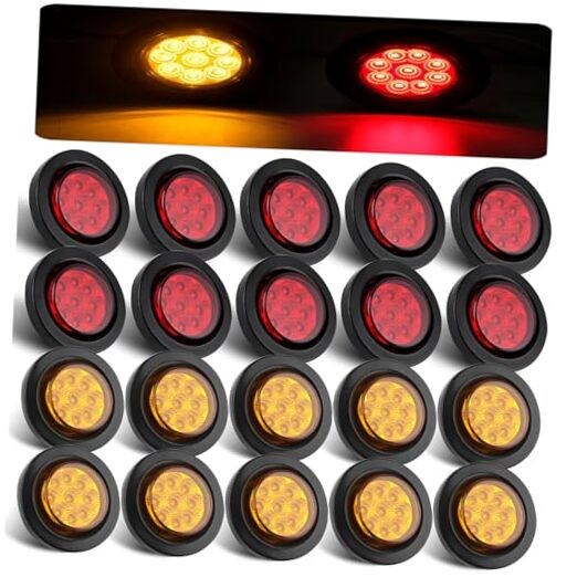 Konrali 2″ Round LED Marker Lights 9 LEDs w/Reflectors, 10 Amber & 10 Red 2