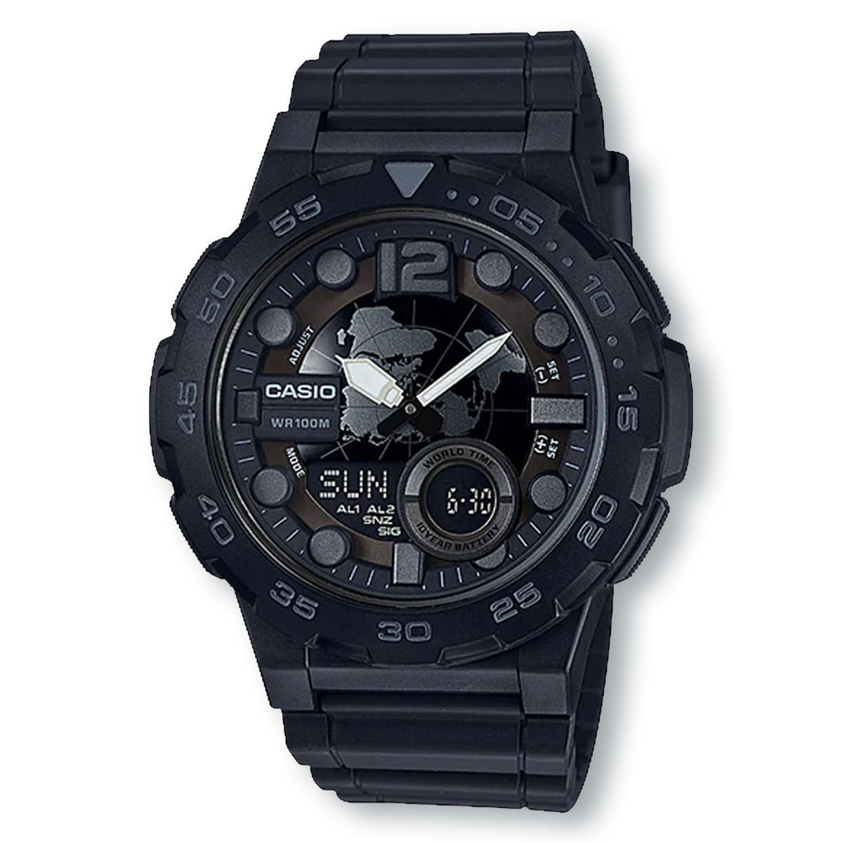 CASIO AEQ100W-1B Analog/Digital Combination Telememo Black Watch