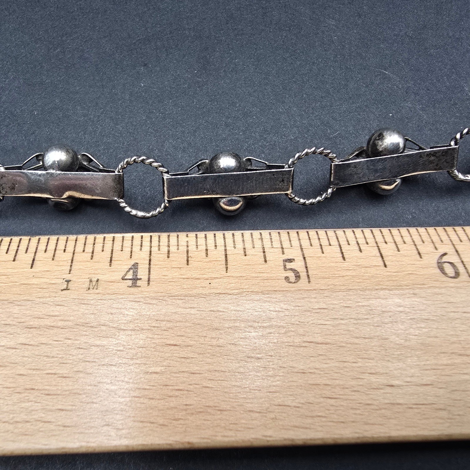 Vintage Mexican Sterling Silver 925 Turquoise Link Bracelet Mexico 7.25in