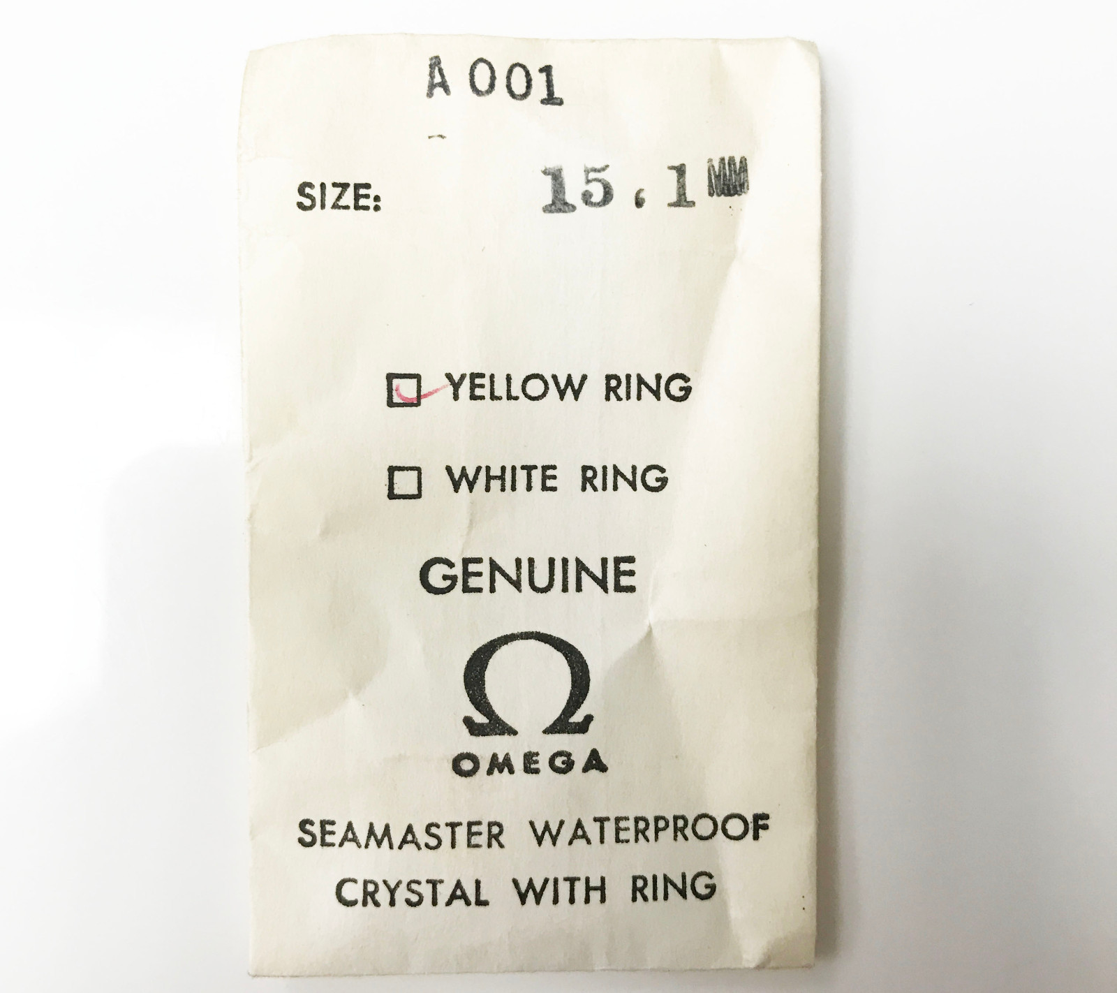 OMEGA A001 GENUINE ACRYLIC CRYSTAL YELLOW GOLD TONE TENSION RING 15.1MM NOS
