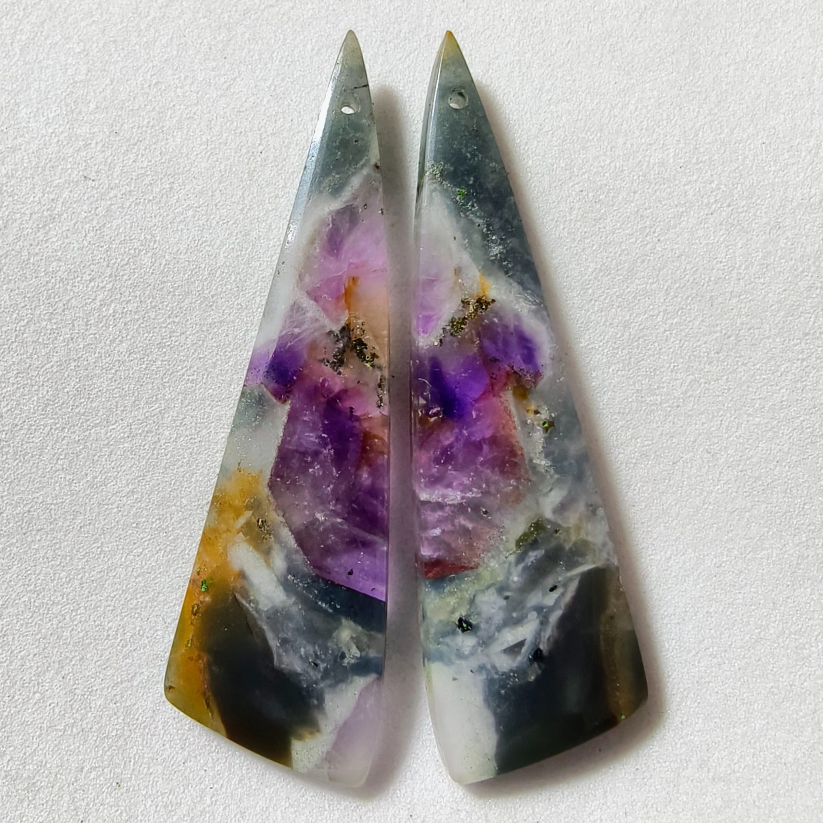 34 Cts Natural Amethyst Drilled Pair Cabochon Gemstone For Earrings 48.5×13.7 MM