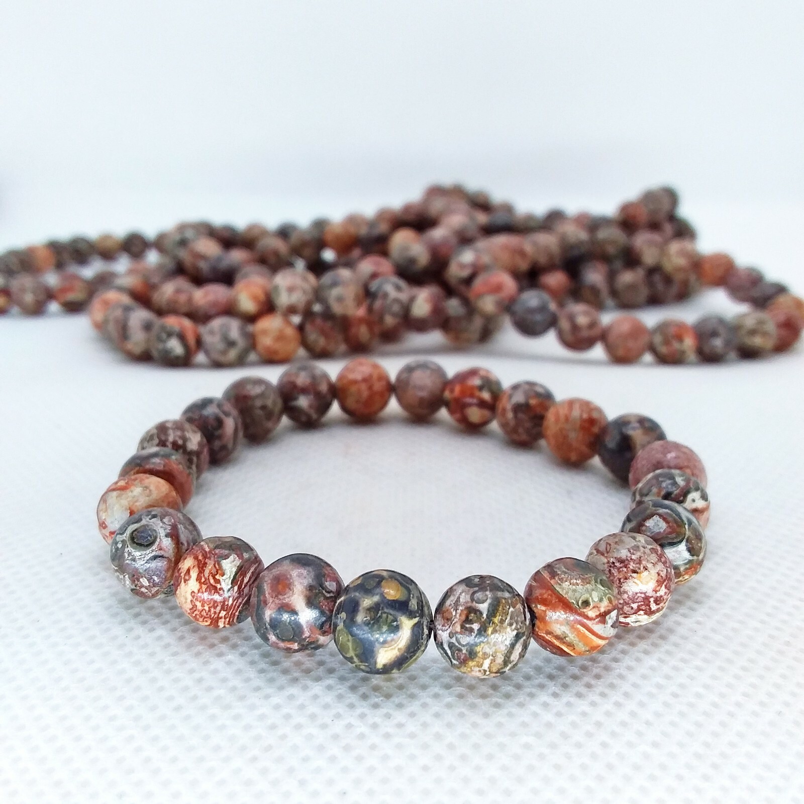 Leopard Jasper, 8mm, bracelet, elastic, stretchy, green, orange, yellow, #1918