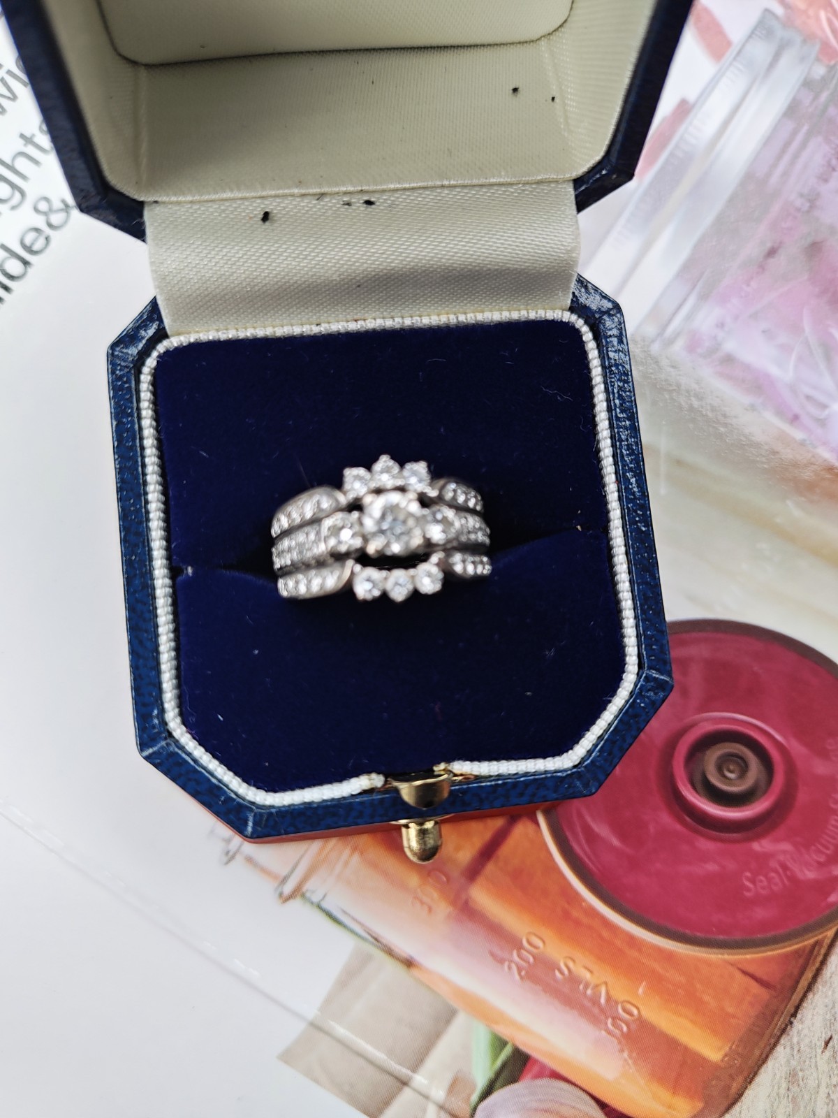 wedding ring set diamond engagement ring 14k white gold soldered wedding band