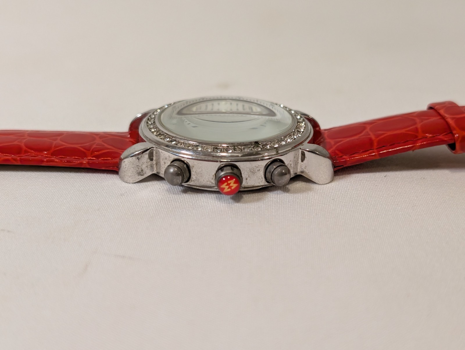 MICHELE CSX Diamond Chronograph Mother of Pearl Watch Red Leather Swiss
