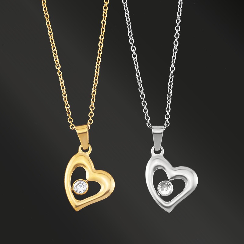 Hollow Heart Inlaid Zircon Necklace Elegant Daily Clavicle Chain For Women