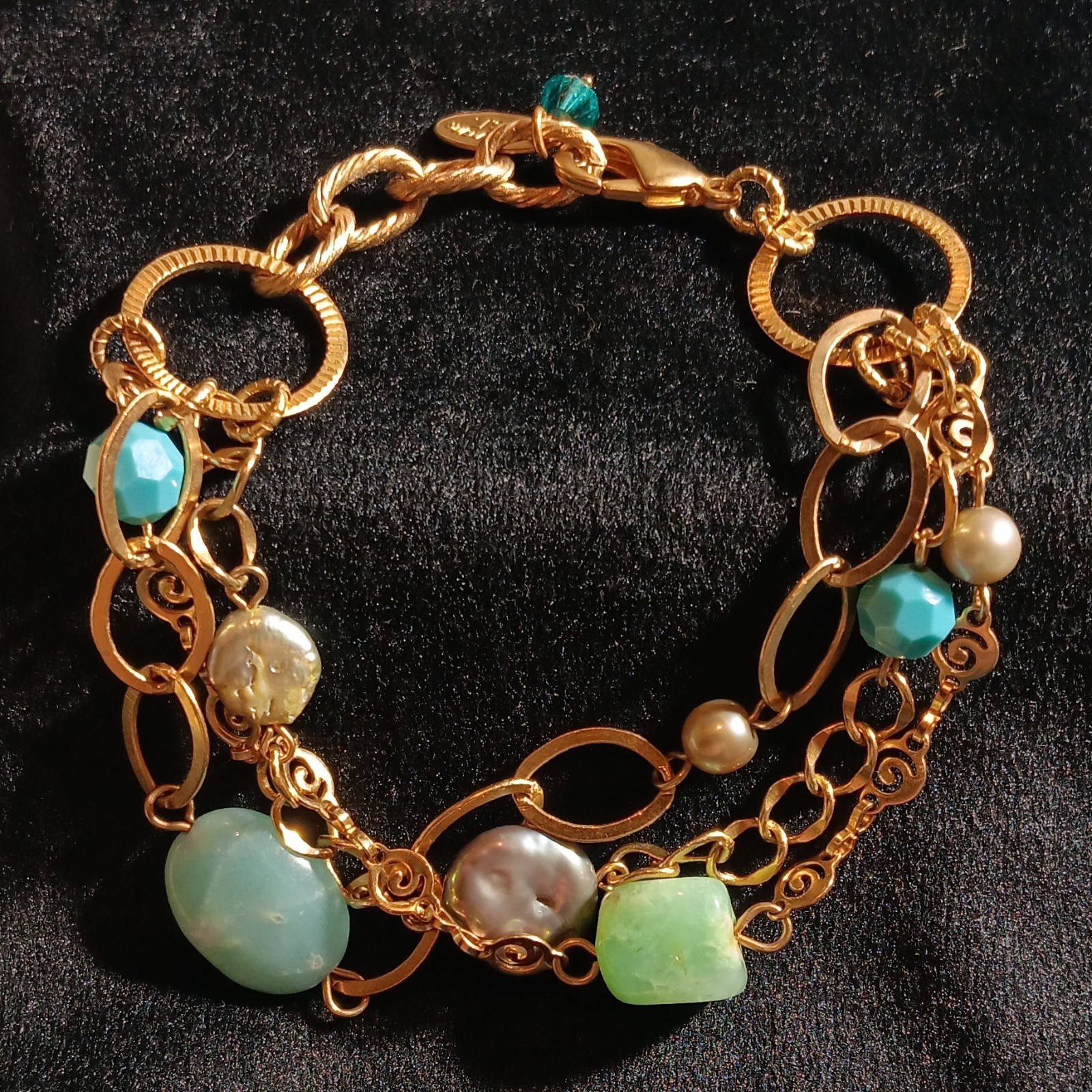 Liz Palacios S.F. Multi-Strand Gemstone and Pearl Charm Bracelet
