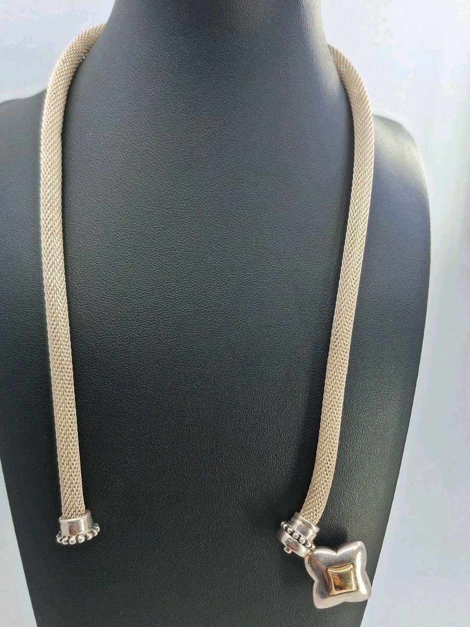 Unique 925 & 14k Joseph Esposito Mesh Snap Pendant Necklace 18.5in