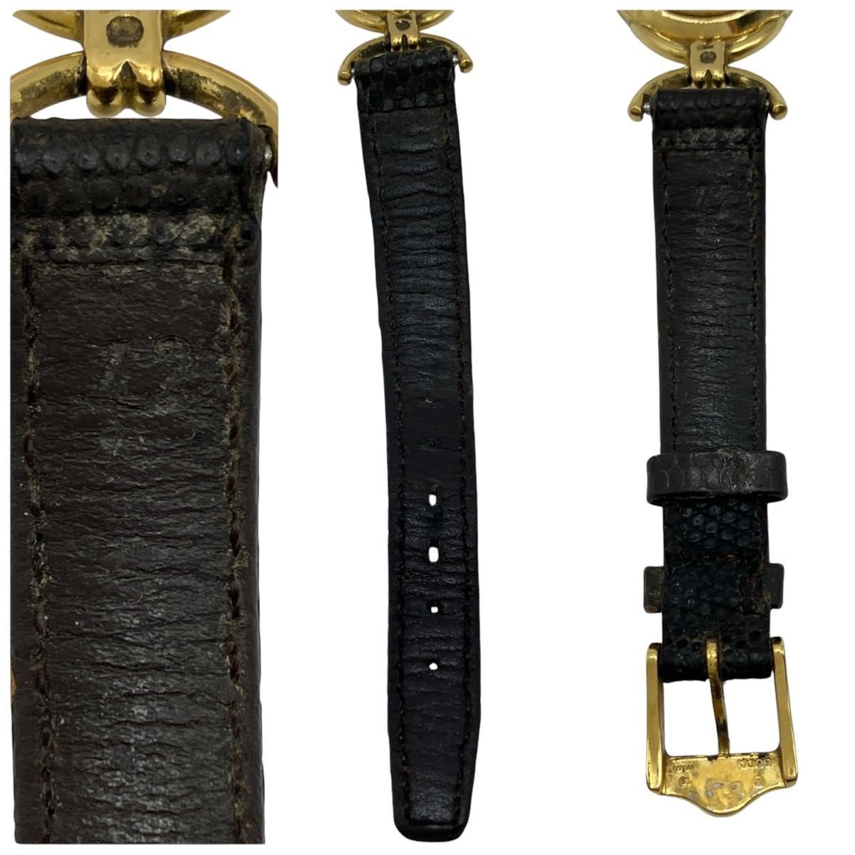 Working GUCCI watch gold dial quartz leather belt 6000L