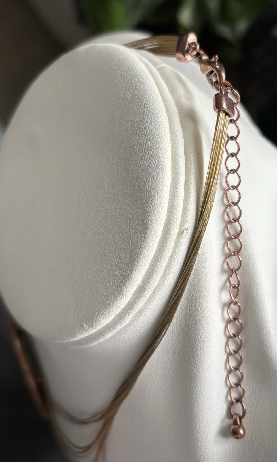 Enamel Pendant Multi Color Multi Strand Coated Wire Choker Necklace 19” Boho