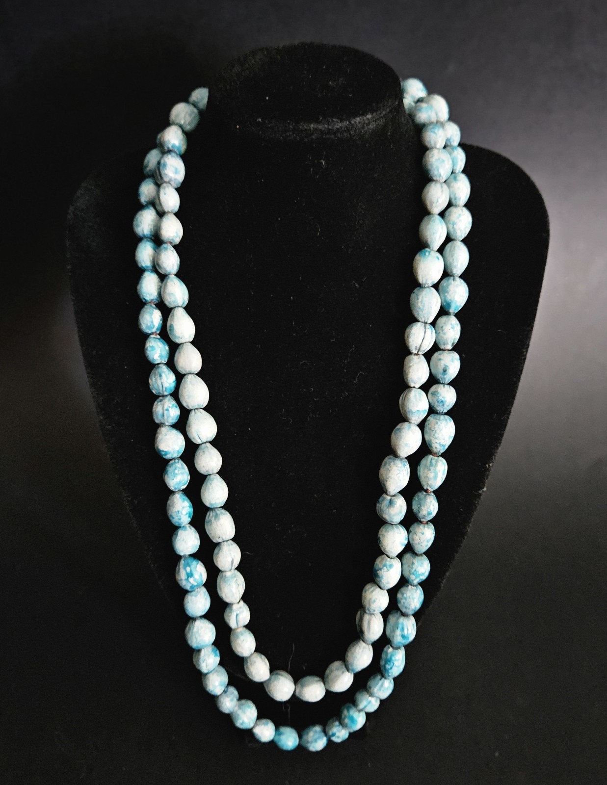 Jobs Tears Seed Beaded Natural Botanic Necklace Strand Turquoise 40″