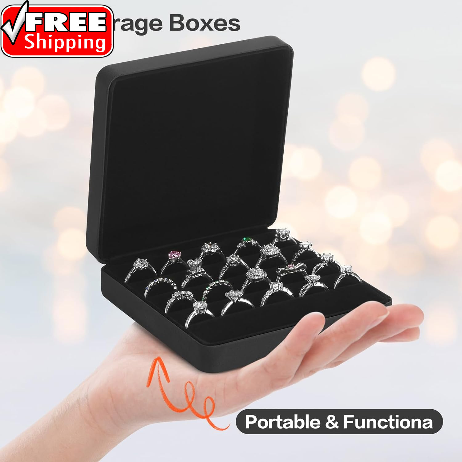 Ring Storage Organizer Box for Multiple Rings, Travel Portable Jewelry Ring Stud