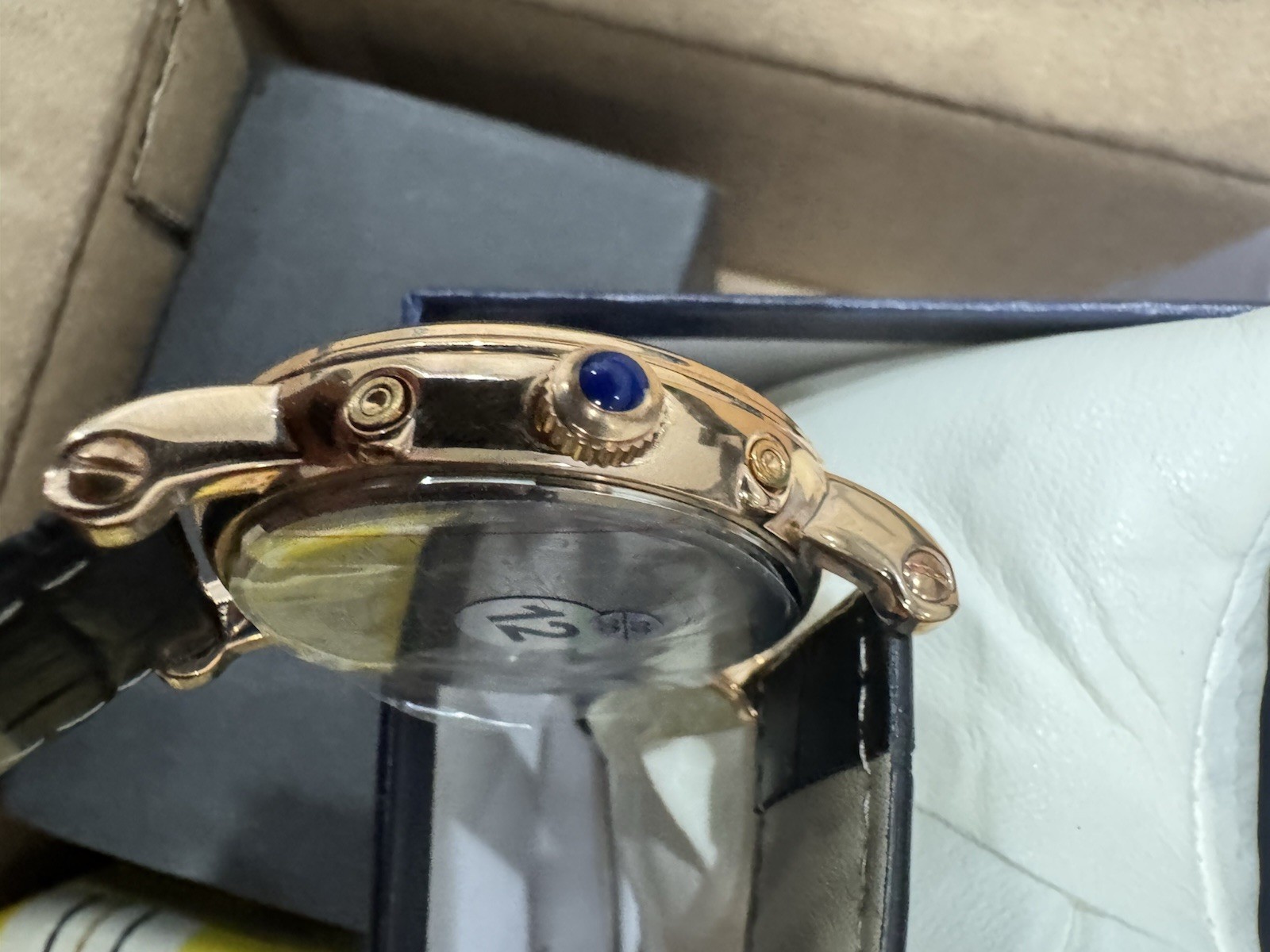 Louie Juelen Quartz 24-Hour Date Sub-Dials Roman Dial Gold Case Leather Strap