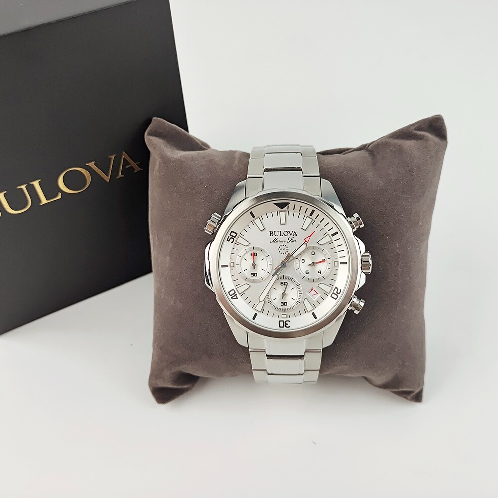 Bulova Men’s Marine Star White Dial Quartz Stainless Steel Watch 43mm 96B255