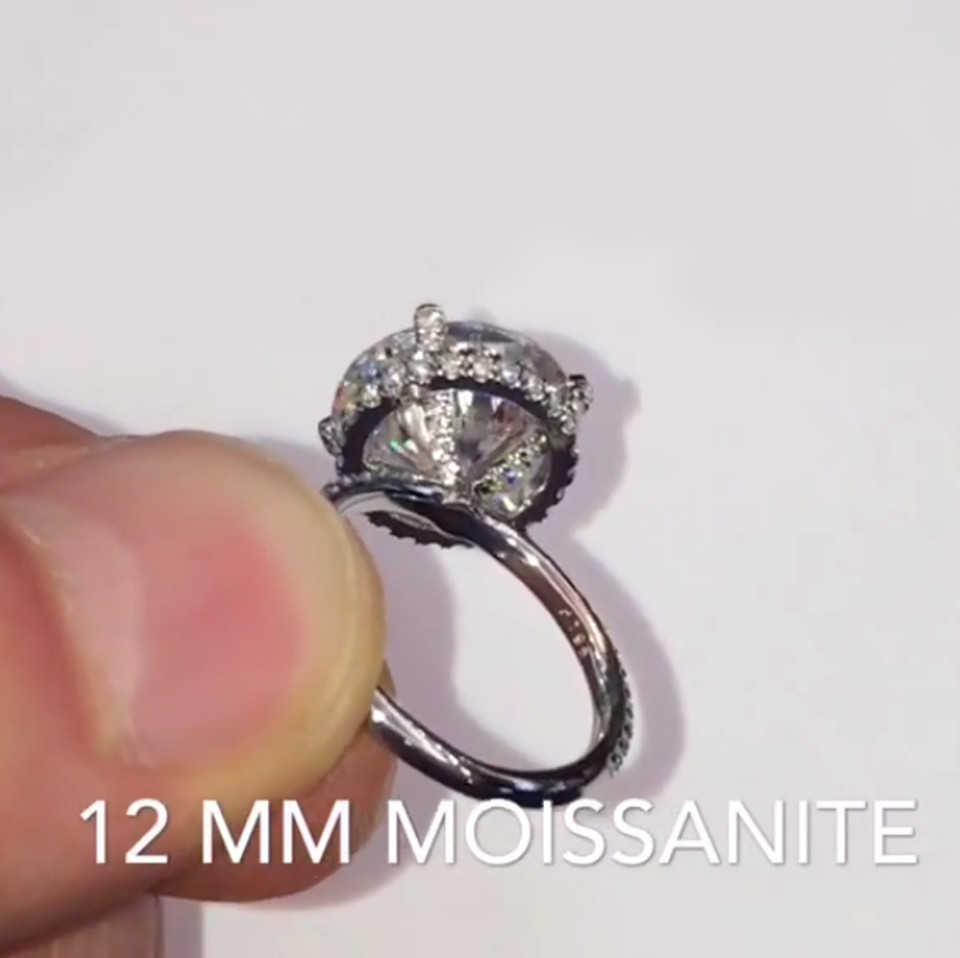 6 Carat Round Moissanite Hidden Halo Engagement Ring in 14K White Gold Plated