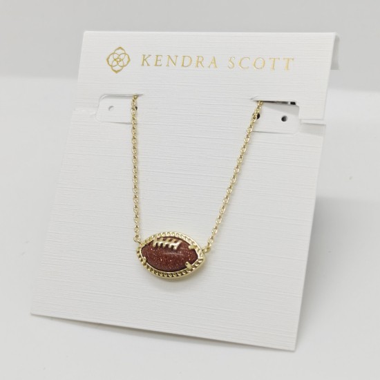 New Kendra Scott Football Gold Plated Short Pendant Necklace in Orange Goldstone