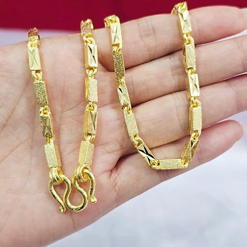 L1 Bar Chain Link Necklace 5 Baht 24 Inch Thai Design Yellow Gold Plated MEN