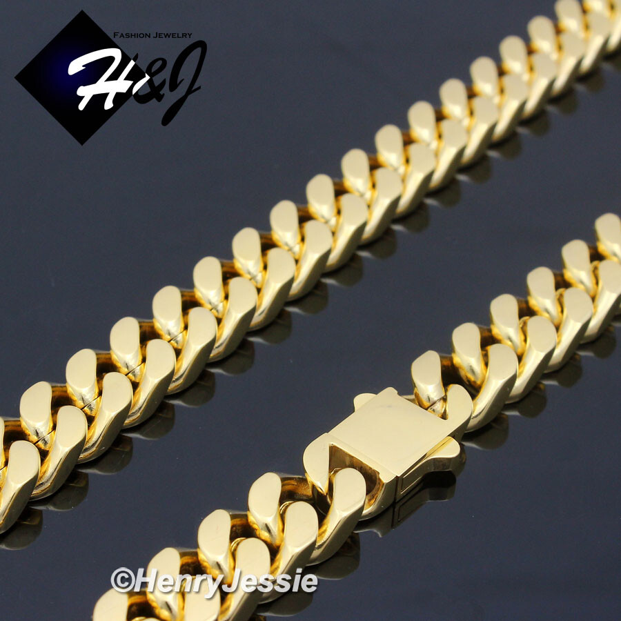 16″-40″MEN Stainless Steel 7mm Gold Plated Miami Cuban Curb Chain Necklace*GN166