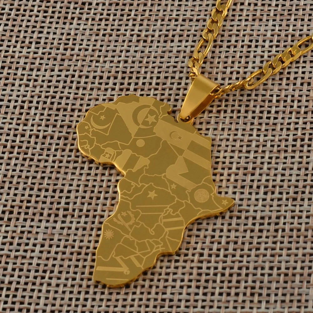 Africa Map Pendant Necklace Gold Tone African Continent Jewelry Womens