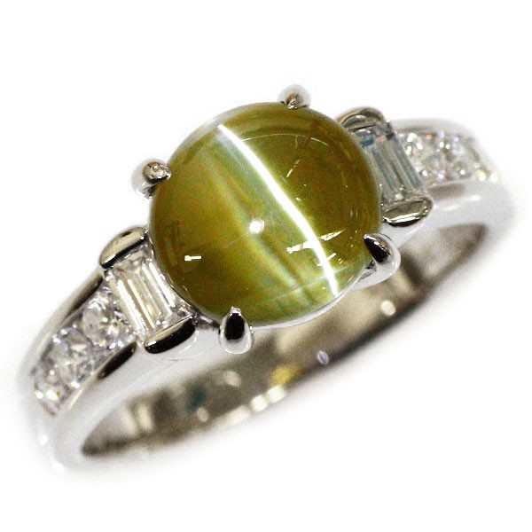 Pt900 Chrysoberyl Cat’s Eye Diamond Ring 3.29ct D0.58ct – Auth free shipping fro