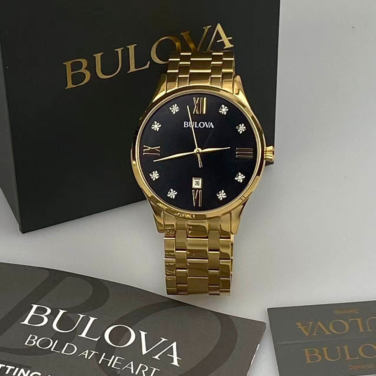 Bulova Classic Diamond 97D108 Black Dial Stainless Steel Men’s Quartz Watch 40mm