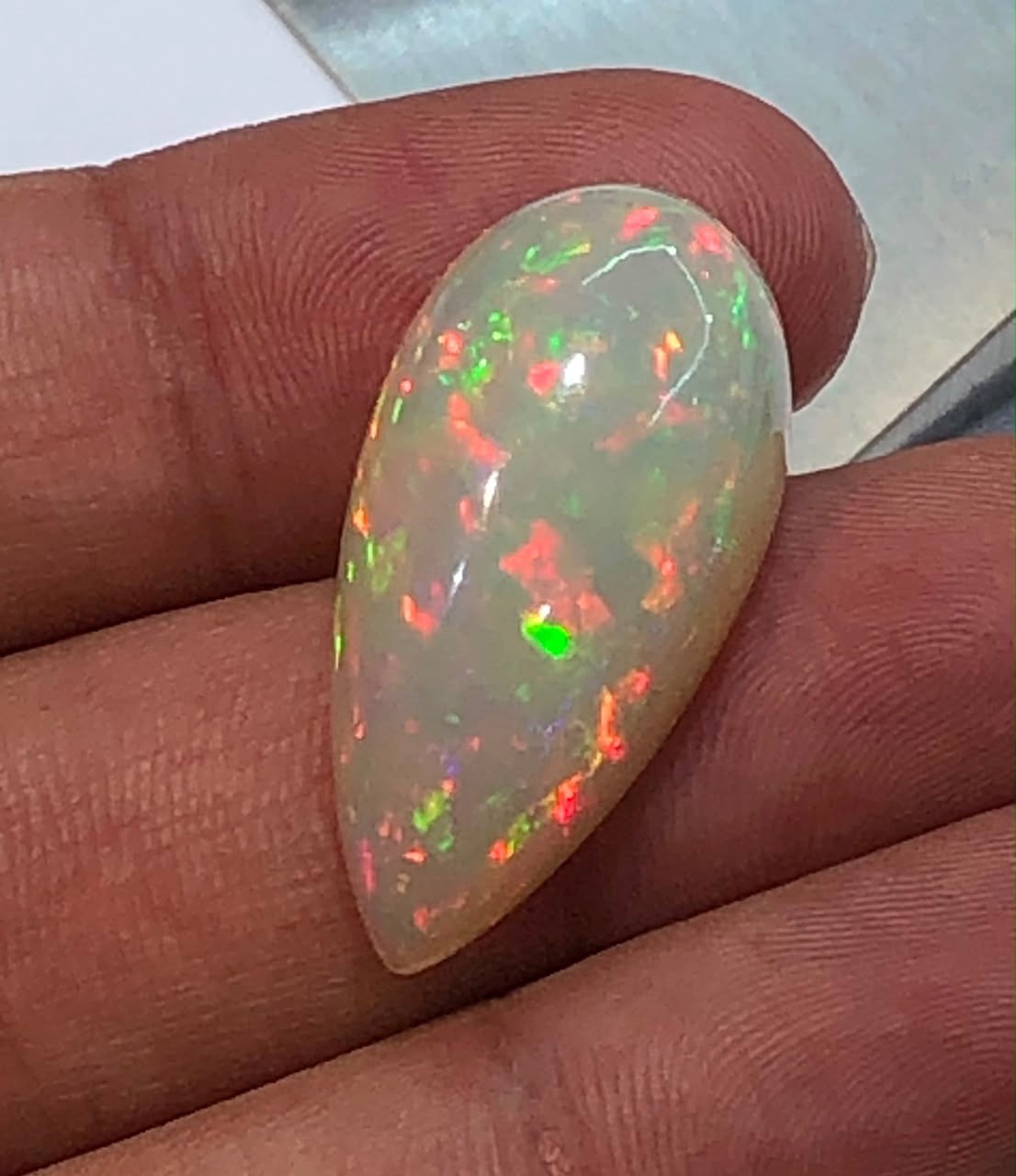 1. 55Ct Natural Ethiopian Welo Opal Pear Cabochon Multi Color Play of Color