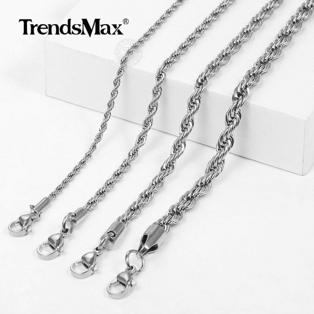 2/3/4/5MM Silver Stainless Steel Twisted Rope Link Chain Bracelet Anklet Unisex