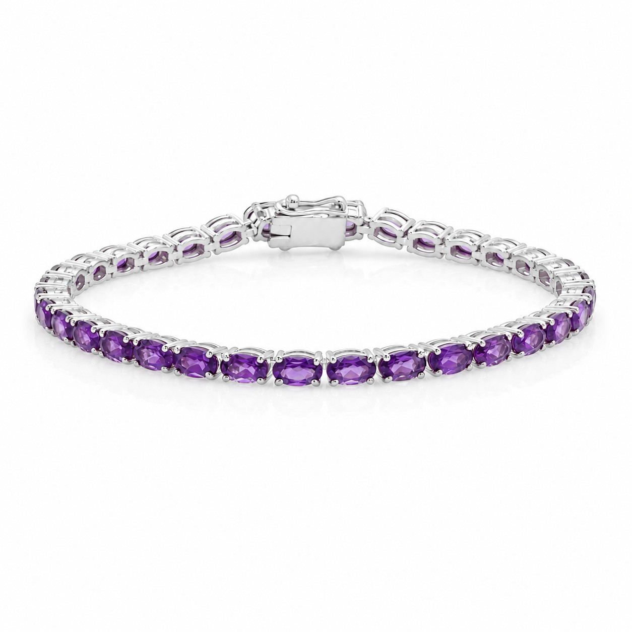 7.88ctw Amethyst Tennis Bracelet 925 Sterling Silver Stone 3*5mm | Size 7 In