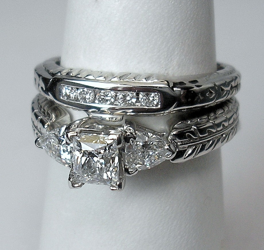 0.57 ct Princess Ct 1.01 ctw Natural Diamonds 14K White Wed Set Was $4,595 Video