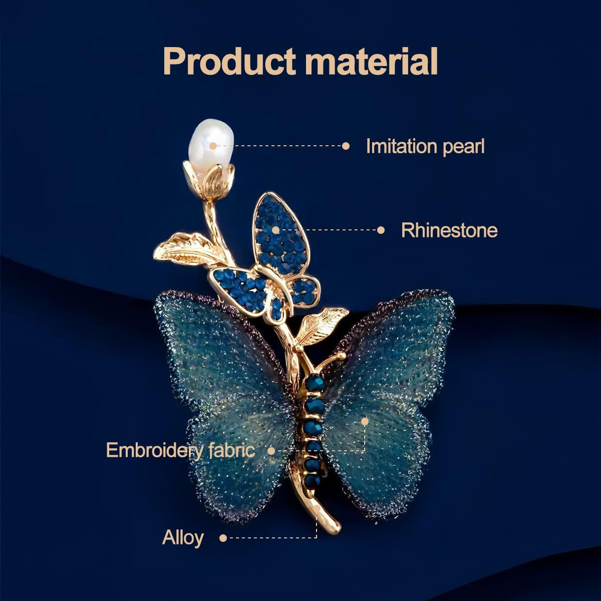 Vbvbip Elegant Blue Embroidered Butterfly 4.8 cm x 6.3 x 1.8 cm,