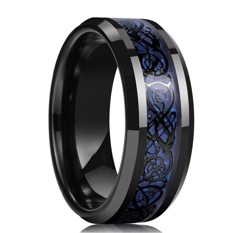 Men Women Gold Plated Blue Black Red Stainless Steel Celtic Dragon Band Ring 8mm