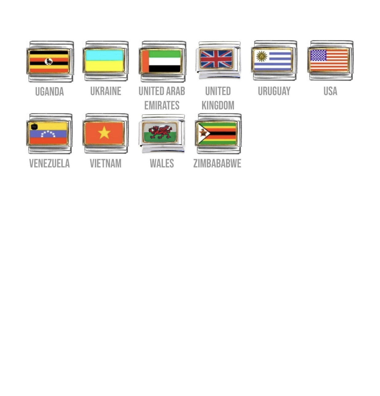 World flags Countries K-Z 9mm Italian charms fits classic italian charm bracelet