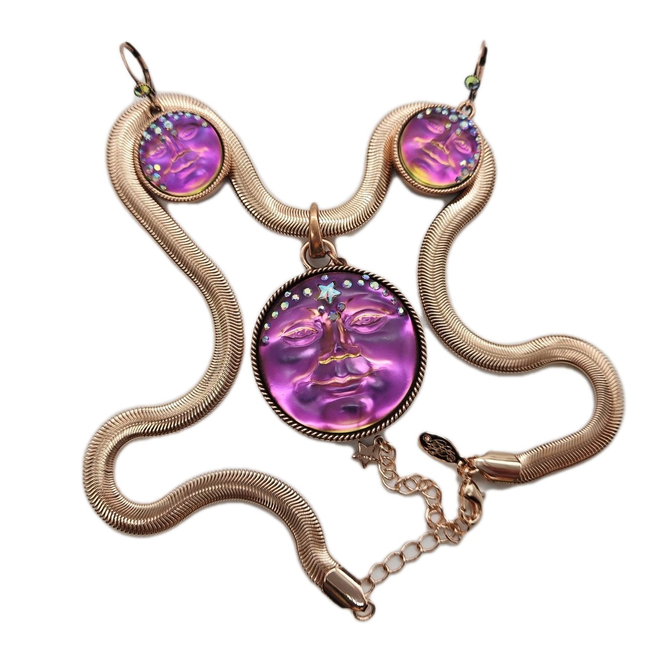 Kirks Folly Mystic Iridis Seaview Moon Compass Pendant Earrings Necklace 3pc set